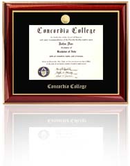 Single diploma frame with  Concordia College New York  medallion and college name