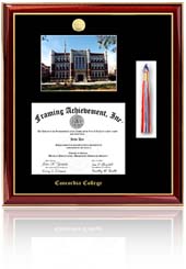 Concordia College New York Diploma Frame with campus photo and tassel box
