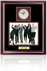 Employee recognition award with clock and engraving personalization plate