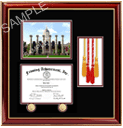College diploma frame with portrait photo & college campus picture