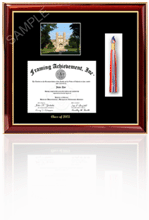 Bentley University Diploma Frame with campus photo and tassel box