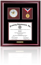 Certificate frame with medallion and clock
