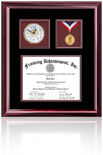 Certificate frame with medallion and clock