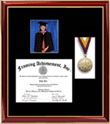 Landscape diploma frame with 5 x 7 portrait photo opening - This alumni diploma frame make great gifts for newly graduates 