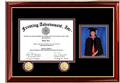 Landscape diploma frame with 5 x 7 portrait photo opening - This alumni diploma frame make great gifts for newly graduates 