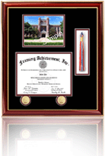 Hiram College diploma frame with campus photo