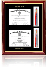 Double diploma frame with double tassel box - This frame will hold 2 diplomas and 2 graduation tassel