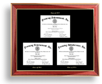 Triple diploma frame with three diplomas