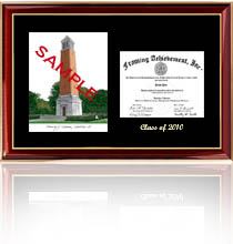 Large diploma frame with NCSU campus photo